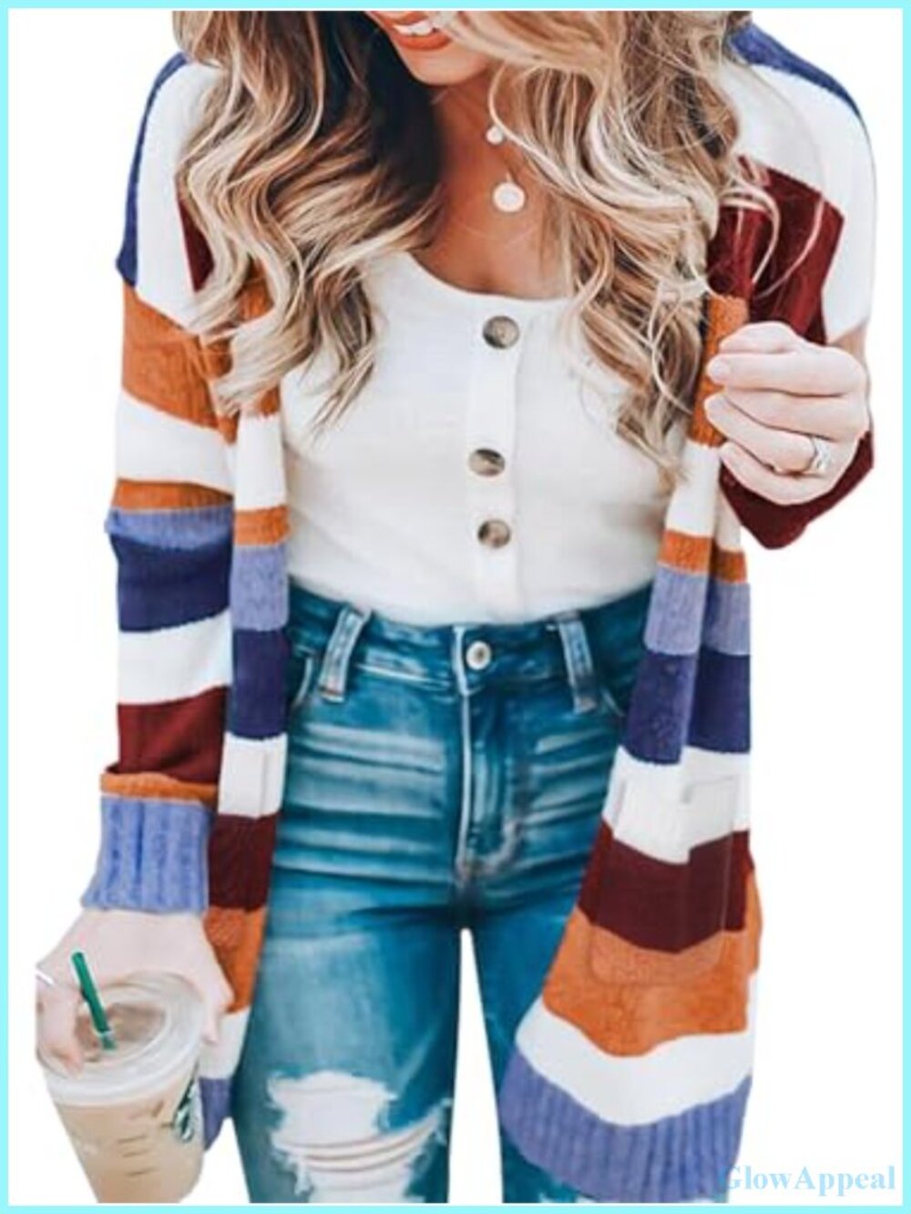 Striped Knit Long Cardigan with Pockets